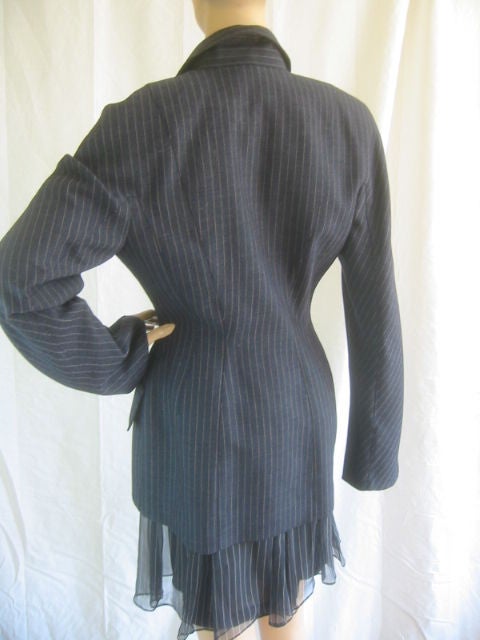 THIERRY MUGLER Pin Stripe Skirt Suit Sz 4-6 (38 fr) 1