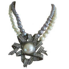Vintage R. Serbin Gray Pearl Knot  Necklace 1980's