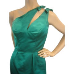 Estevez 1956 Sexy One Shoulder Green Silk Dress