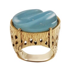 14K Carved Aqua Modernist Ring