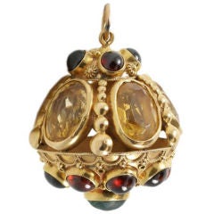 Huge 18K yellow Gold, Citrine, Garnet 1970
s Charm/Pendant