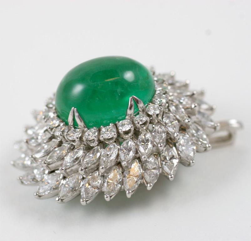 Diamond Emerald Platinum Ring/Pendant In Excellent Condition For Sale In New York , NY