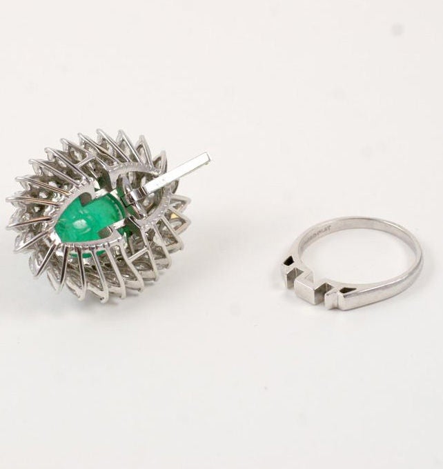 Women's Diamond Emerald Platinum Ring/Pendant For Sale