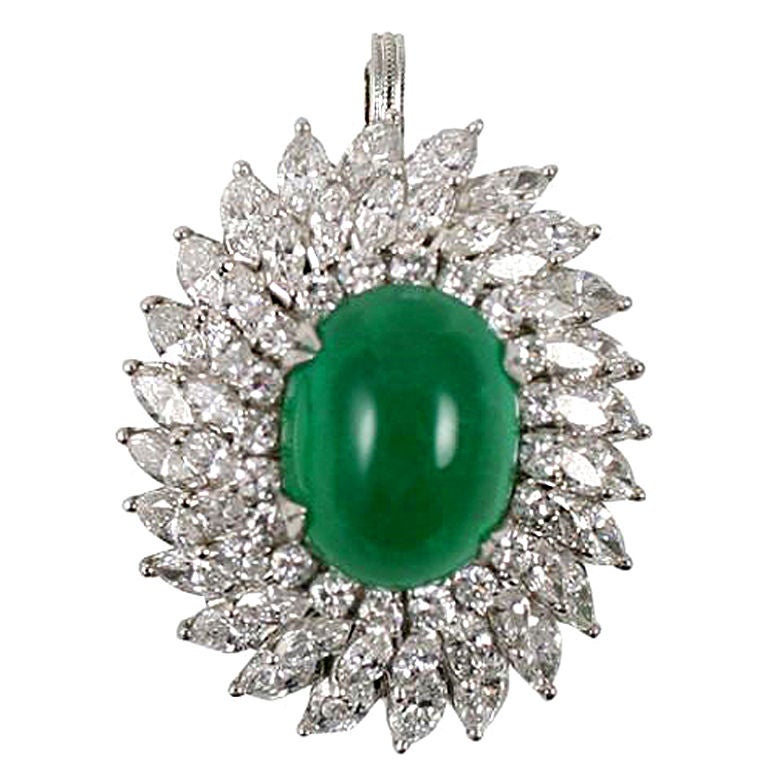 Diamond Emerald Platinum Ring/Pendant For Sale