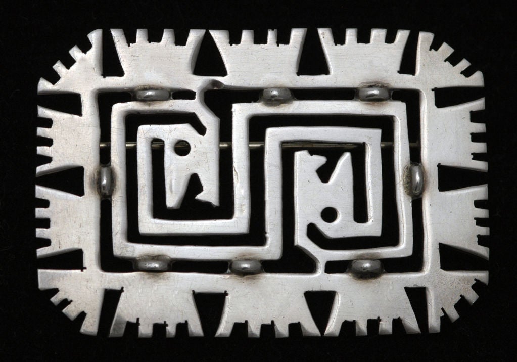 SPRATLING Pre-Columbian Design STERLING SILVER BROOCH 1