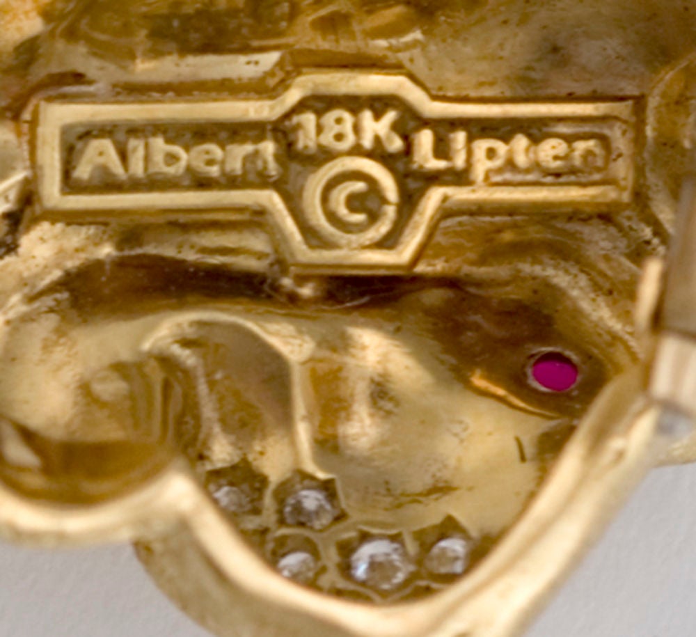 ALBERT LIPTEN 18K GOLD SUPERB BASSET HOUND DOG BROOCH / PIN 1