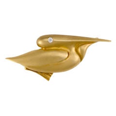 PELICAN BIRD 18K GOLD DIAMOND BROOCH / PIN chubby super