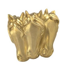 LIPTEN 3 HORSE HEADS 18K GOLD EQUESTRIAN RING sublime