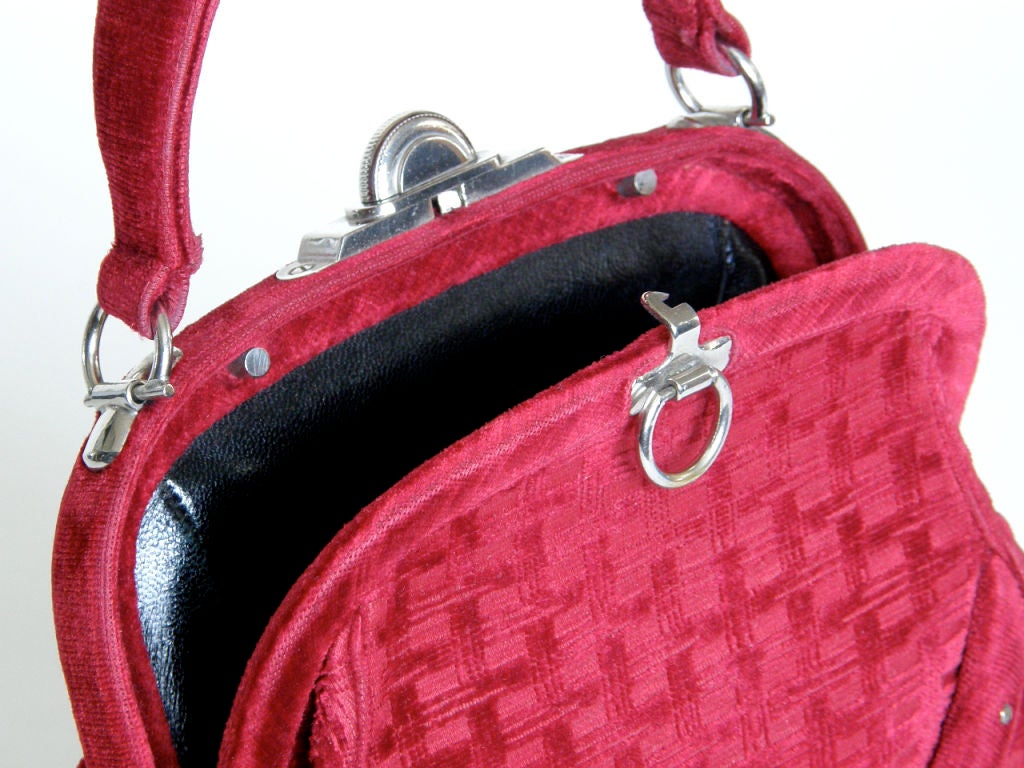 Red Roberta di Camerino Basket Weave Patterned Velvet Handbag