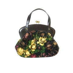 Rosenfeld Brown Leather and Floral Velvet Handbag 2