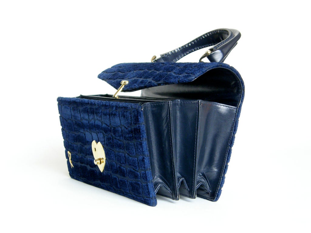 Women's Roberta di Camerino Blue Reptile Patterned Velvet Handbag