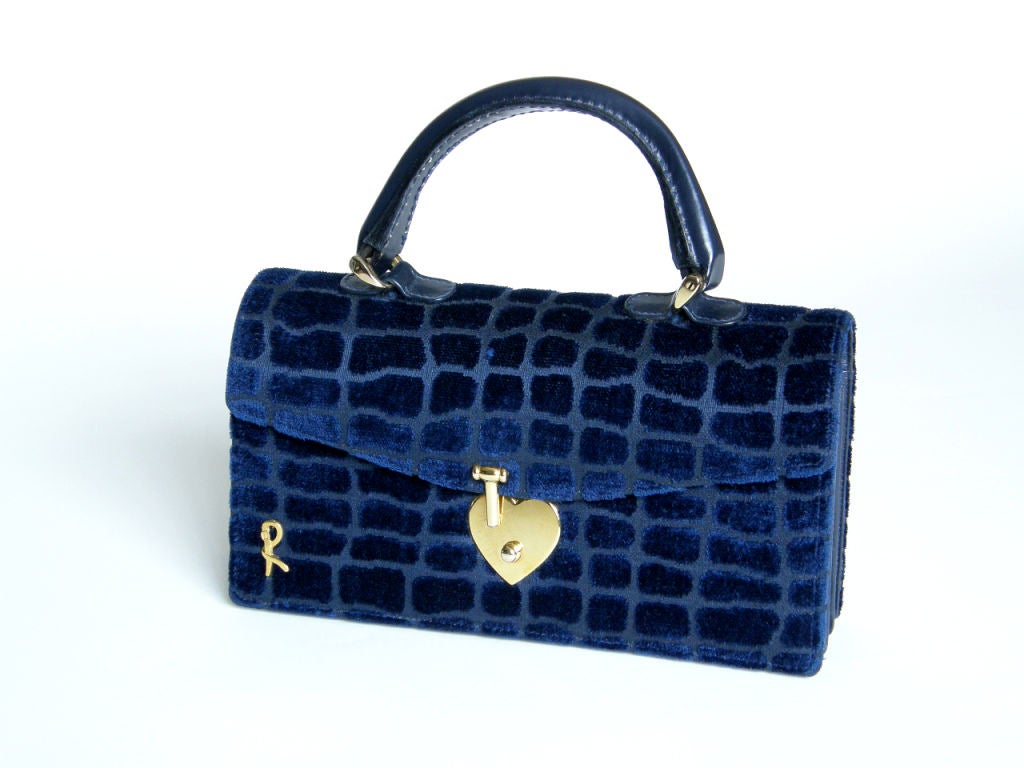 Roberta di Camerino Blue Reptile Patterned Velvet Handbag 3