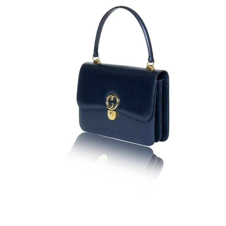 Navy Gucci Handbag with Double "G" Logo