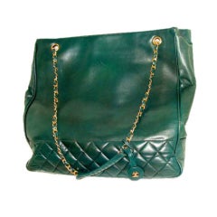 Retro Oversized Quilted Tote in Green Lambskin by  Chanel