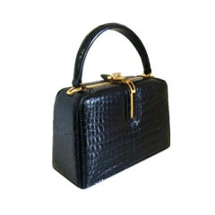 Black Alligator Structured Handbag 10