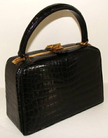 Black Alligator Structured Handbag For Sale 5