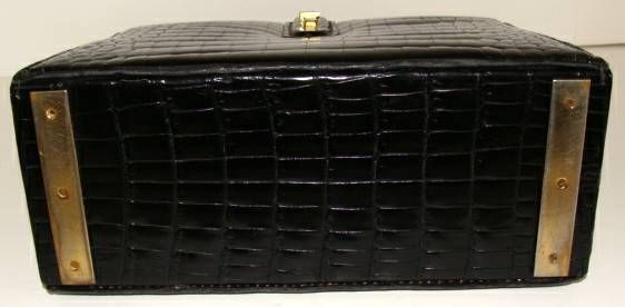 Black Alligator Structured Handbag For Sale 4