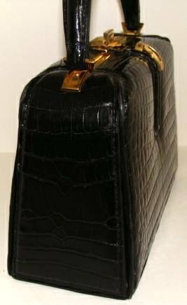 Women's Black Alligator Structured Handbag For Sale