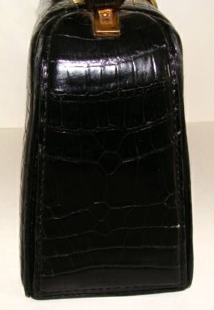 Black Alligator Structured Handbag For Sale 1