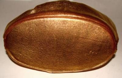 Gold Leather Ruched Double Handle Evening Bag by Holzman 3