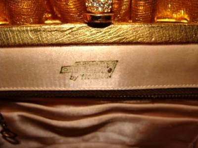 Gold Leather Ruched Double Handle Evening Bag by Holzman 2