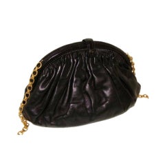 Vintage Black Ruched Clutch Shoulderbag with Lizard Frame by Chanel