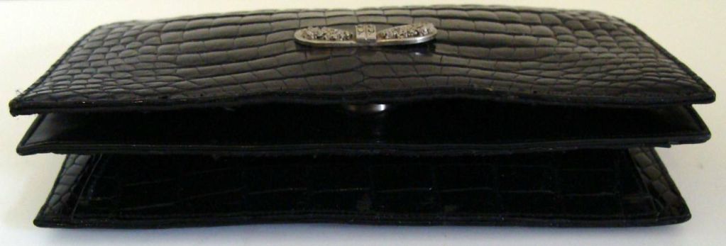 Black Crocodile Evening Bag Clutch by Lucille de Paris For Sale