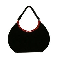 Vintage Oversized Black Wool and Bakelite Shoulder Bag