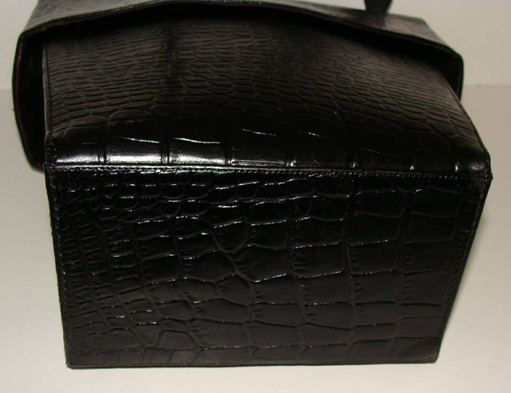Rare Black Architectural Box Purse with Slide Opening Top For Sale 1