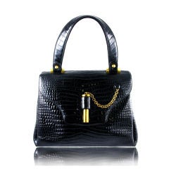 Retro Prestige Faux Crocodile Patent Leather Handbag