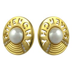 Vintage Givenchy Cut-Out Gilt and Faux Pearl Earrings