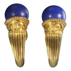 Antique Lapis lazuli Gold Etruscan Style Earrings