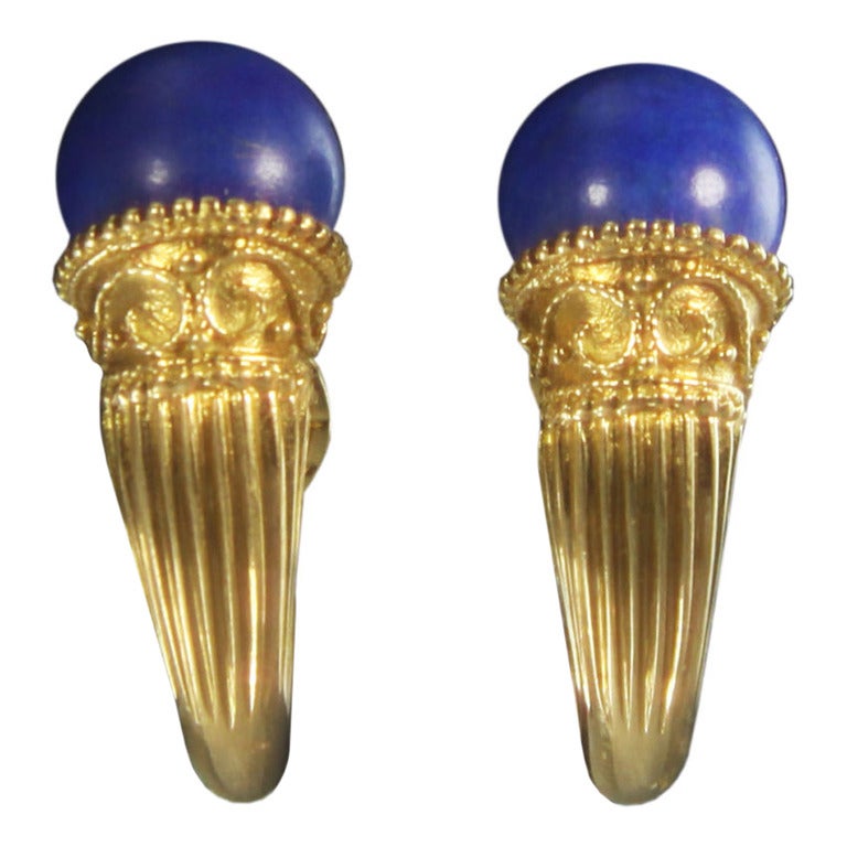 Lapis lazuli Gold Etruscan Style Earrings