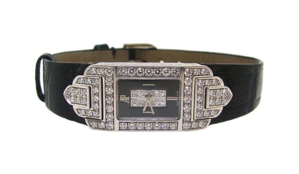 Audemars Piguet Diamond & White Gold Ladies Watch on Black Strap