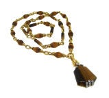 David Webb Tiger Eye, Diamond & 18k Gold Necklace