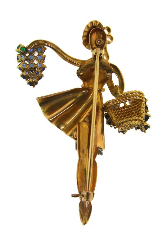 Women's A Pair of Lacloche  Diamond, Gems & 18k Gold Women Figures Pins