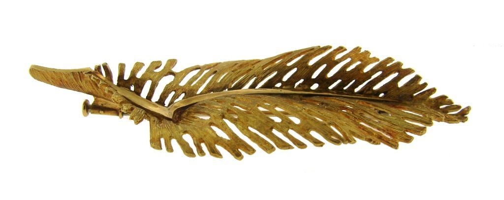 Circa 1950's 18k Yelow Gold Feather Pin by Hermes