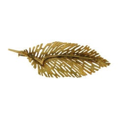 Vintage Circa 1950's 18k Yelow Gold Feather Pin by Hermes