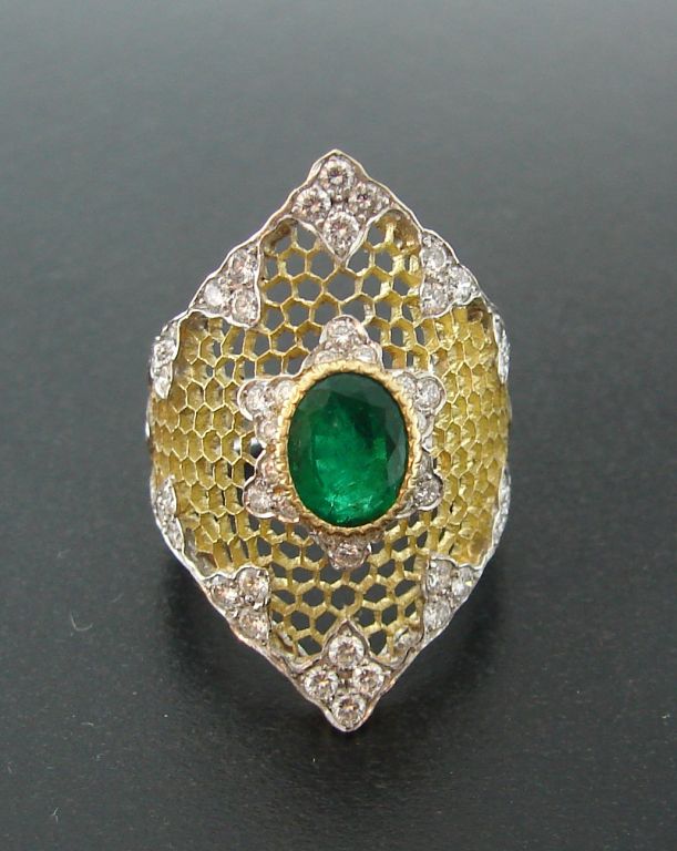 Buccellati Emerald, Diamond & Two-tone Gold Ring