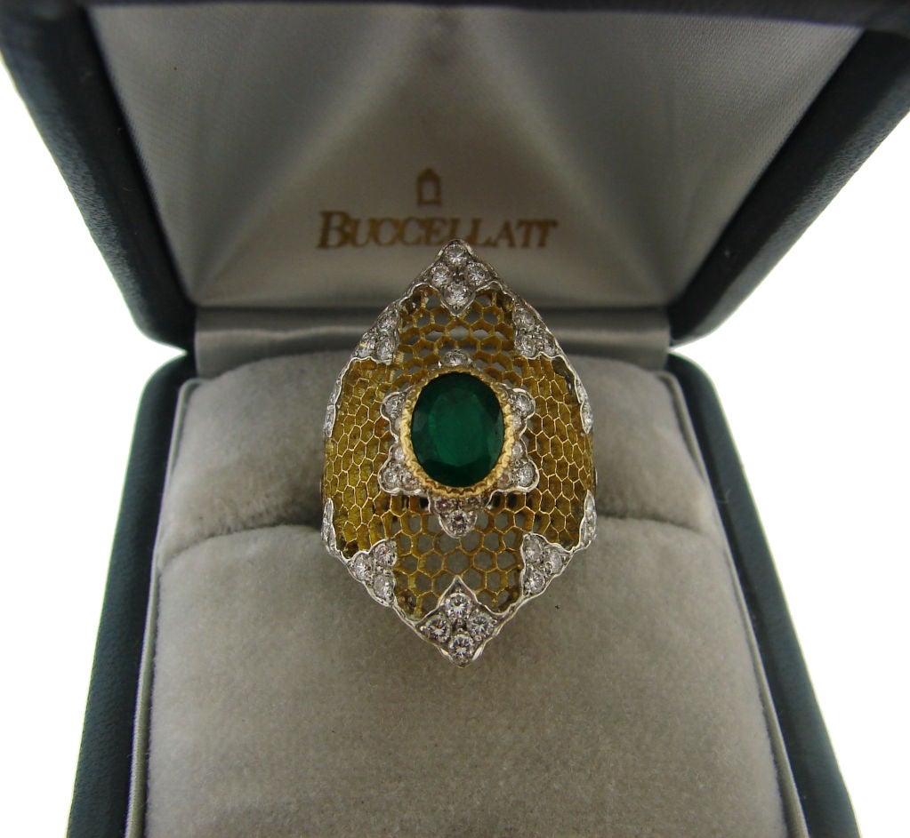 Women's Buccellati Emerald, Diamond & Two-tone Gold Ring