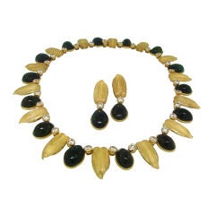 Buccellati Diamond, Green Tourmaline Gold Necklace & Earrings 9