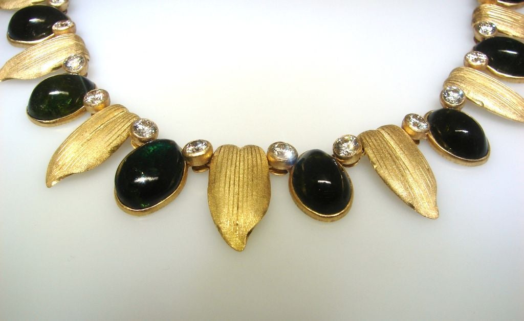Women's Buccellati Diamond, Green Tourmaline Gold  Necklace & Earrings