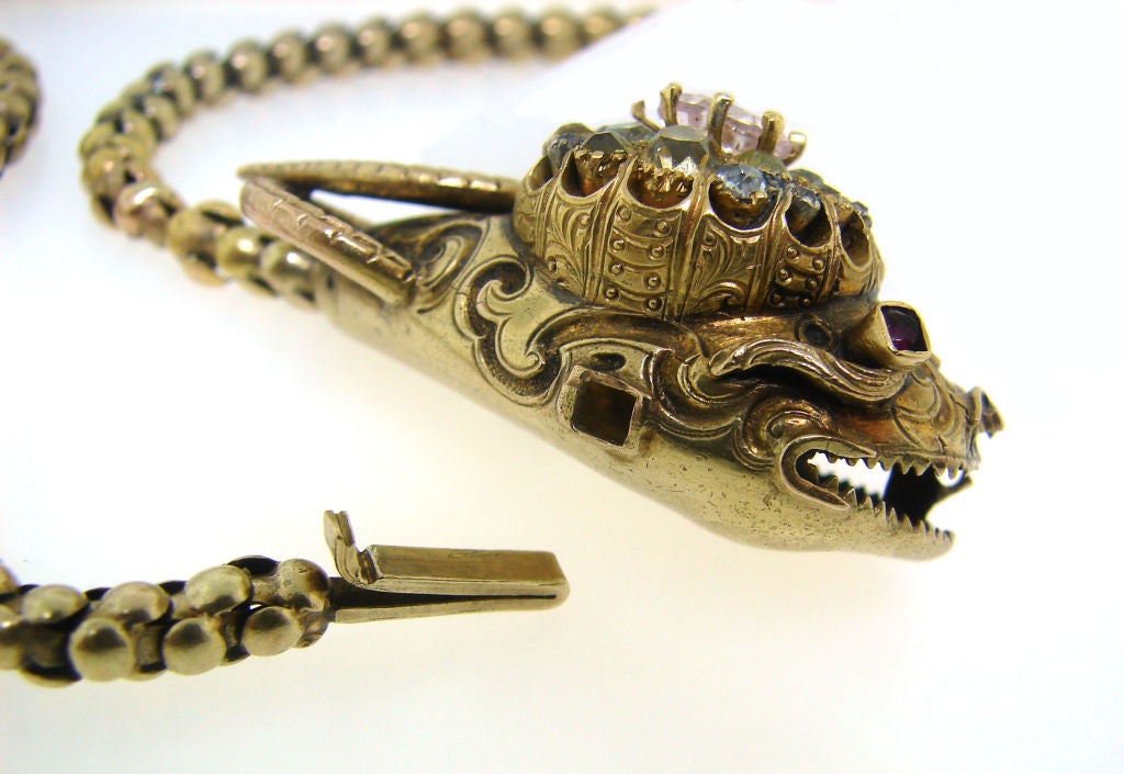 Women's Antique Natural Fancy Color Diamond Snake Necklace For Sale