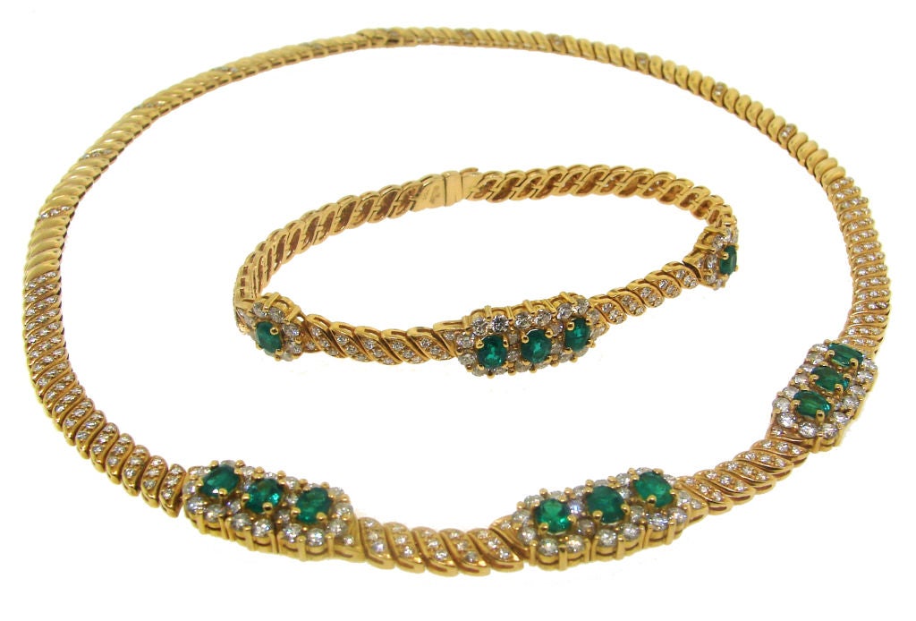Classy Emerald, Diamond & Gold Necklace & Bracelet by Adler