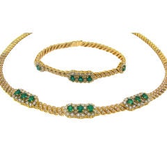Classy Emerald, Diamond & Gold Necklace & Bracelet by Adler