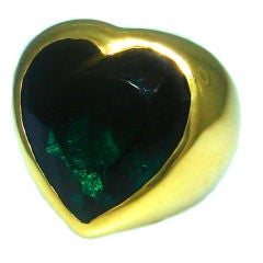 Vintage Stunning Cipullo Heart-Shape Green Tourmaline Yellow Gold Ring
