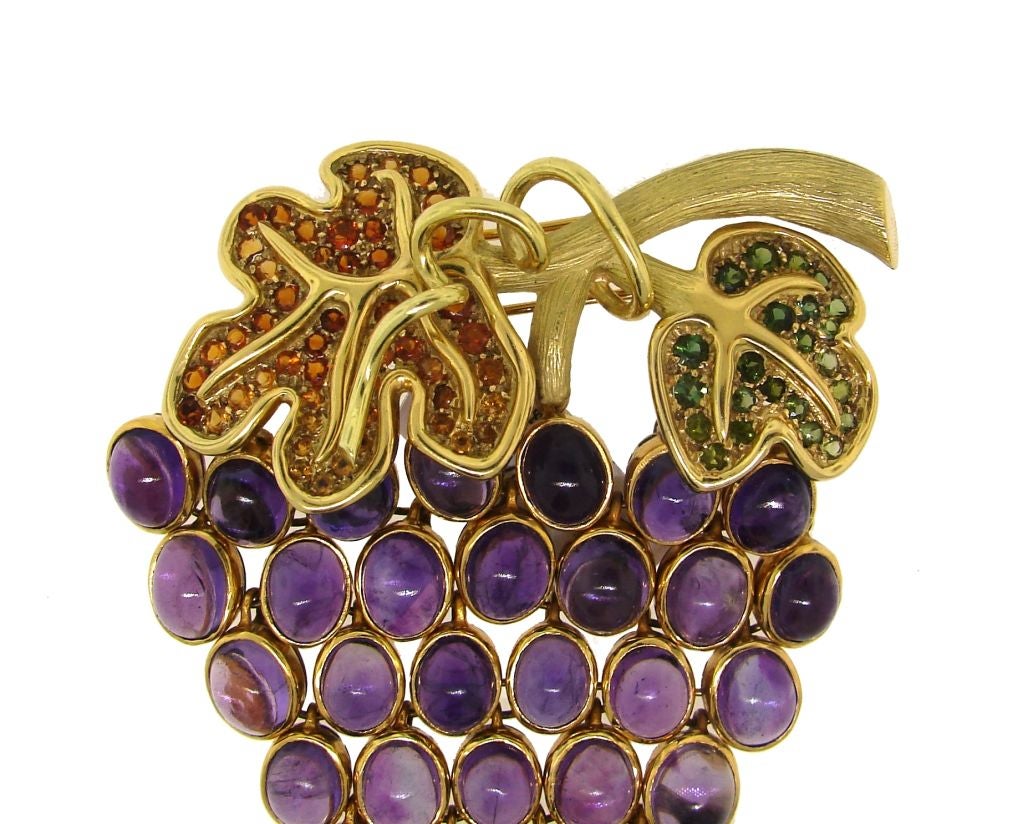 Colorful Amethyst, Tourmaline& Yellow Gold Grape Bunch by Demner at 1stDibs