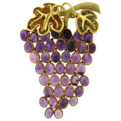 Retro Colorful Amethyst, Tourmaline& Yellow Gold Grape Bunch by Demner