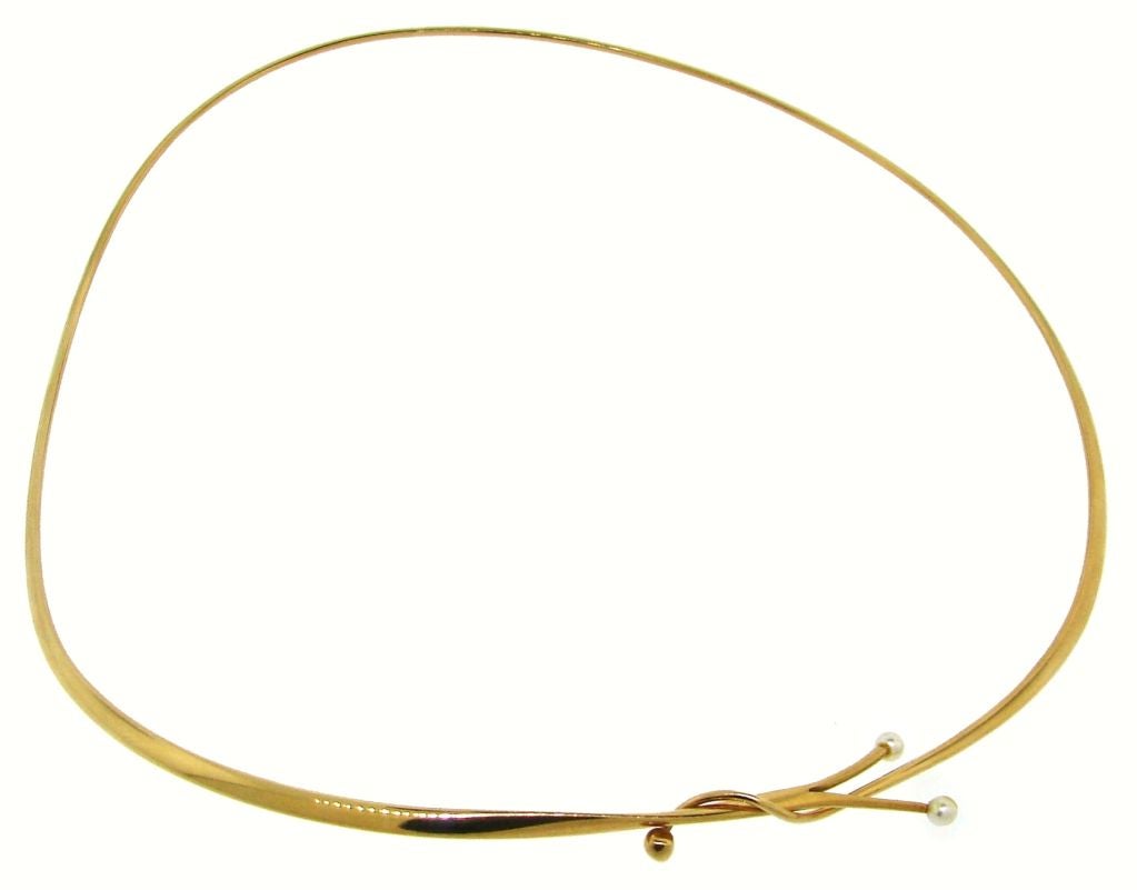 Women's Delicate Georg Jensen Seed Pearl & Yellow Gold Choker Necklace