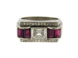 Art Deco Diamond Ruby Platinum Ring Band French 4